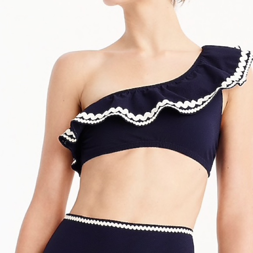 J.Crew Ruffle One-shoulder Bikini Top Rickrack Trm - Picture 2 of 8